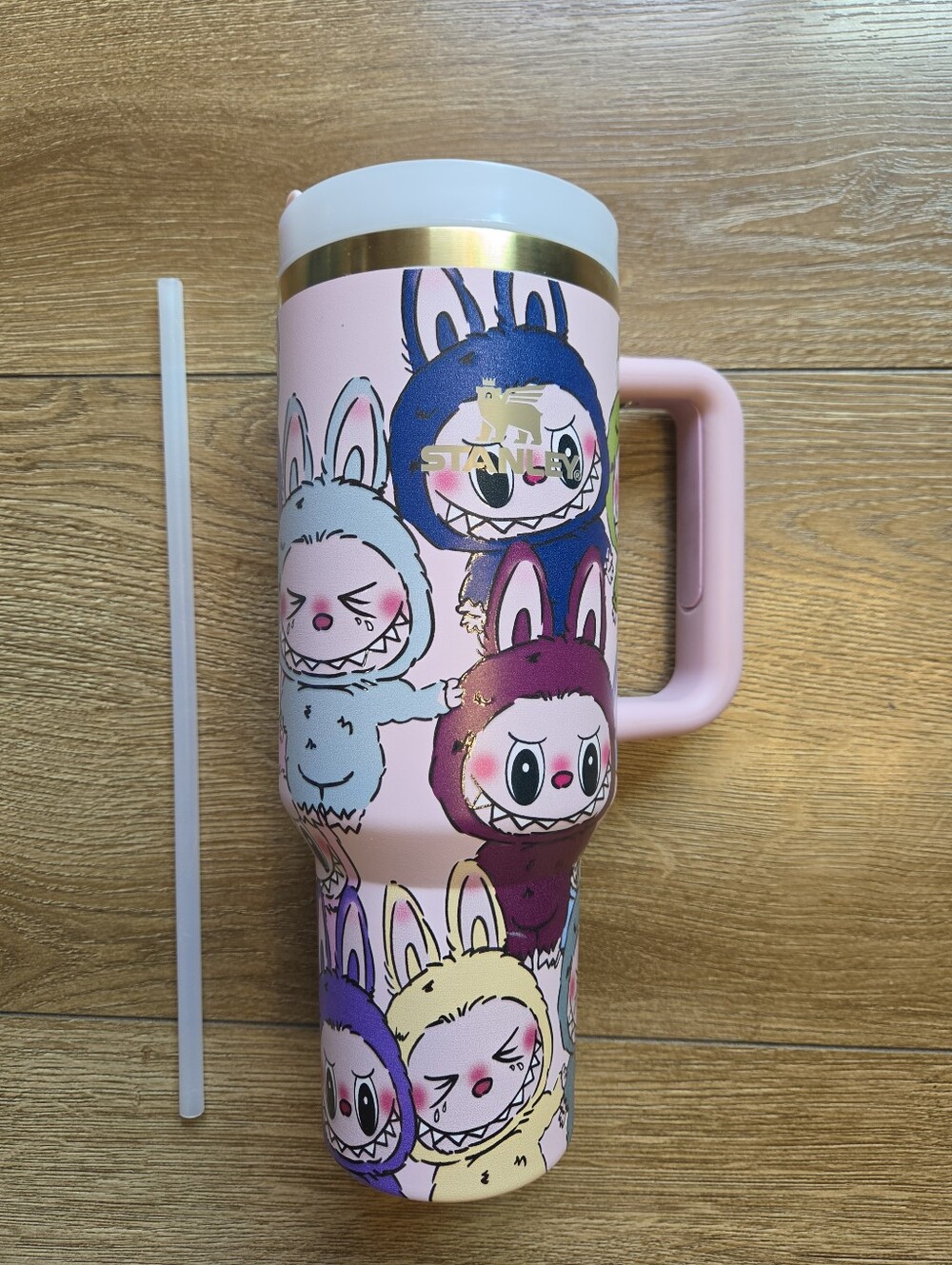 Stanley Pop Mart Labubu Quencher Stainless Tumbler Cup 40oz Coral Pink - Picture 2 of 8